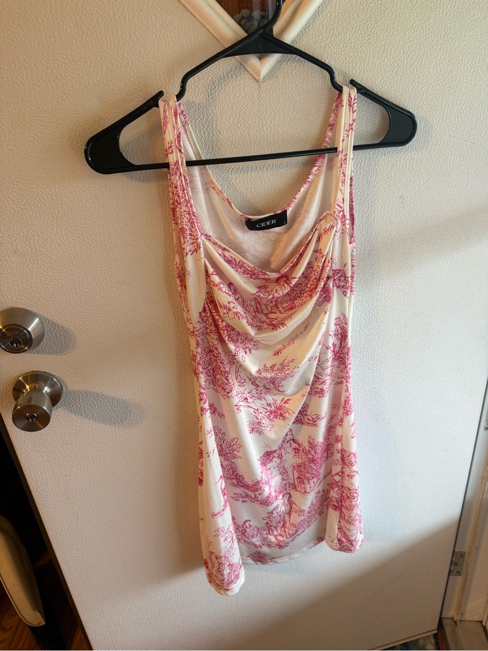 Cider Pink Toile de Jouy Draped Cowl Neck Small Mini Dress - Versace Inspired